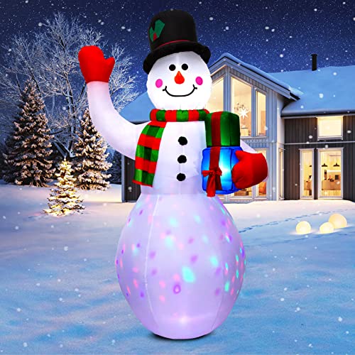 SOLLED 8 FT Christmas Inflatables Giant Snowman Outdoor Decorations, Colorful Rotating Lights & Built-in 2 White LEDs, Xmas Blow up Yard Decorations for Outside Garden Patio Lawn Holiday