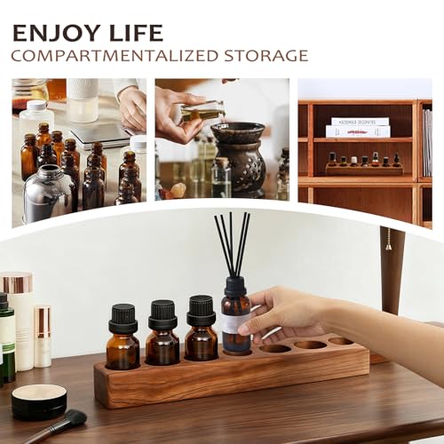 Image of VolksRose Natural Wenge Wooden Essential Oil Holder for 5-20ml Bottles - 7 Hole Compact Storage Stand for Travel, Aromatherapy Organizer and Display Rack for Bathroom, Beginners, Oil Enthusiasts