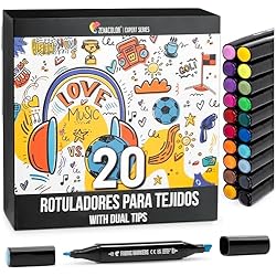 Ropa De Trabajo Pinto 20 Rotuladores Textiles con Doble Punta - Rotuladores para Tela con Puntas Finas y Biseladas para Múltiples Efectos - Para Niños y Adultos