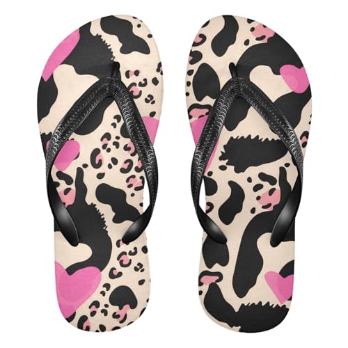 Leopard Pink Hearts Flip Flop Beach Summer Casual Sandal for Women & Men Shower Shoes 20861887