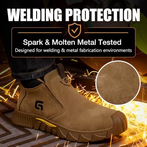Image of GLANOUDUN Welding Work Boots for Men Slip on Steel Toe Shoes for Men Indestructible Steel Toe Boots Welder Men's Working Shoes Fireproof Safety Footwear for Construction Men's Work & Safety Footwear