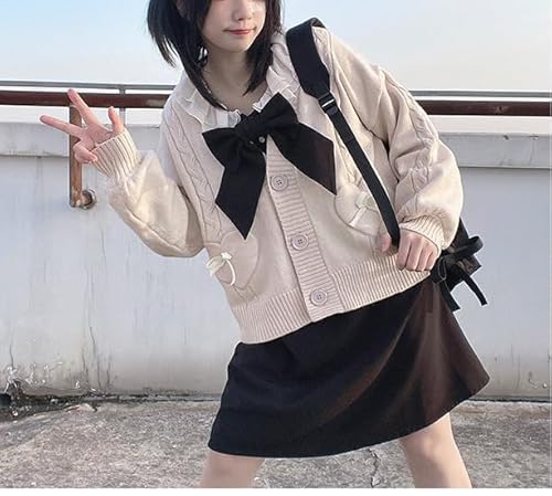 Aisybb Japan Harajuku Kawaii Pink Knitted Cardigan Women'S V-Neck Sweater Cute Bow Heart Korean Jk School Uniform Jacket thumb #1
