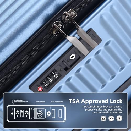 Image of Kaleenie 29 Inch Aluminum Checked Luggage with Side Opening Zipper, Lightweight Hardshell ABS+PC Suitcase with TSA Lock, 360 Universal Wheels, Blue
