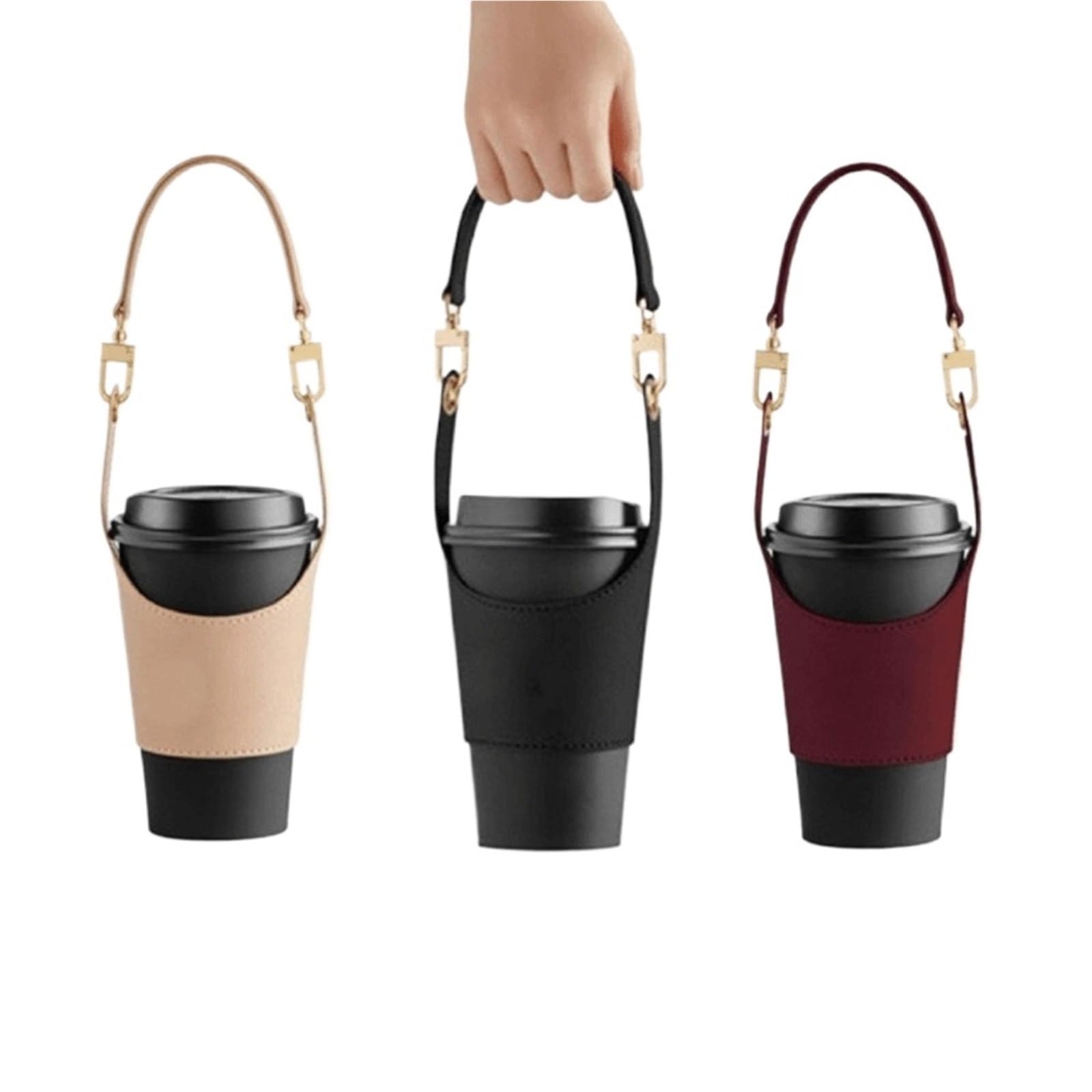 Funda Botella Agua Funda de taza cuero con diseño portátil 3 piezas | Uso universal del viaje de la manga de la botella de agua del ajuste(Grey)