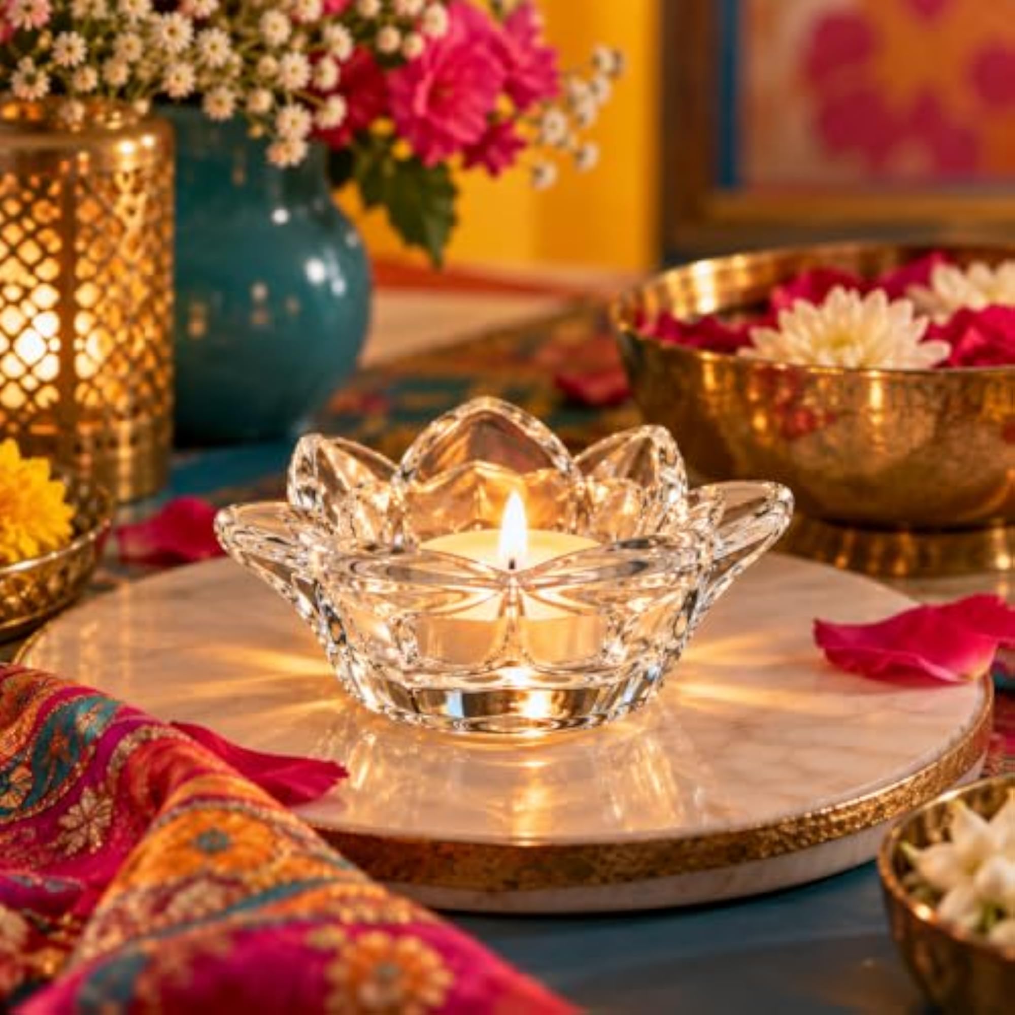 Premium Glass Lotus Candle Holder