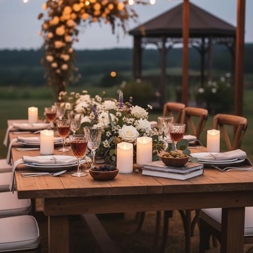 Image of Artmarry Flameless Candles Outdoor Indoor Pillars Battery Operated Flickering Candles Include 10-Key Remote Timer 400+ Hours by 2 AA Batteries (White Candle - Warm Light, 3 inch D x 4 inch|5 inch|6 inch H - 9 Pack)
