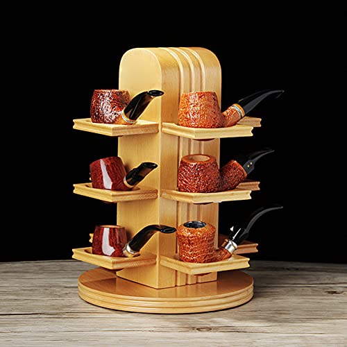 BAIHAO Tabakpfeifenständer aus Holz Buche Pfeifenständer Universal Tabakpfeifenlagerständer Drehbarer Pfeifenständer für 12 Pfeifenhalter Cover