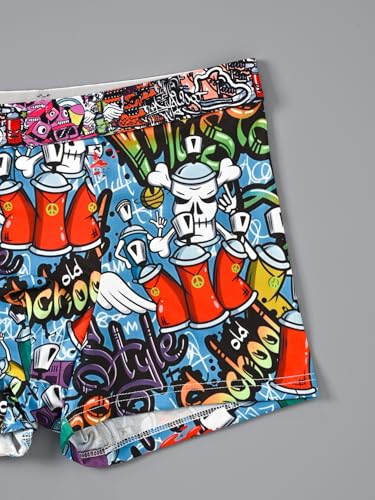 Men's Underwear Popular Graffiti Print Fashion Comfort Mid Waist Boxer Briefs 3PCS2