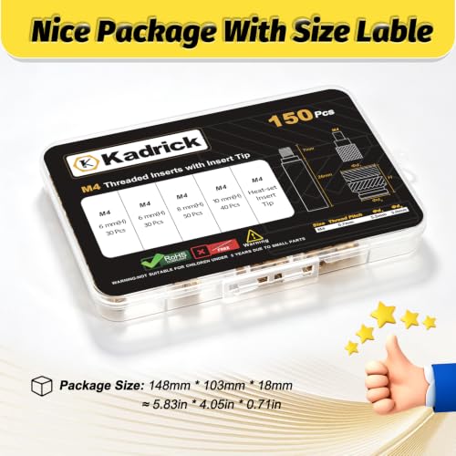 Image of KADRICK 150PCS M4 Heat Set Inserts Kit,M4*(6 /8 /10mm)*5.5mm with Insert Tip