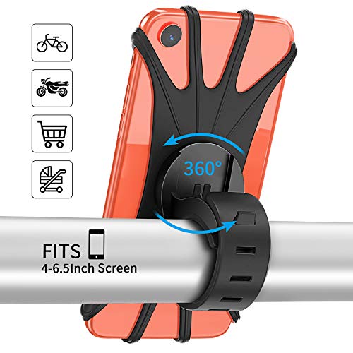 Peyou, Supporto per Telefono da Bicicletta, Rotazione a 360°, in Silicone, per Smartphone da 4"-6,5", Compatibile con iPhone XR/X/6, Samsung S8, Huawei P20/mate20, Supporto Universale da Manubrio