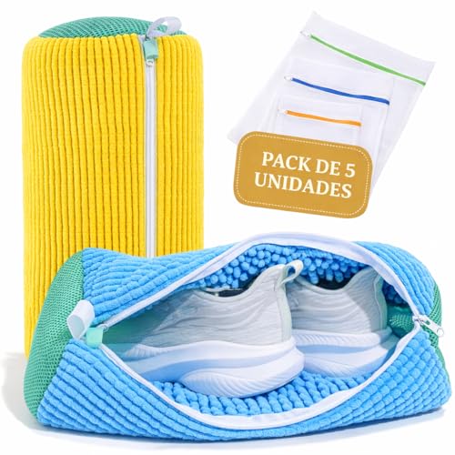 Bolsa para Lavar Zapatillas en Lavadora – Pack 5 Bolsas (2 Zapatillas + 3 Ropa Delicada) | Malla Reforzada Antideformación | Cremallera Oculta | Apta para Lavadora y Secadora
