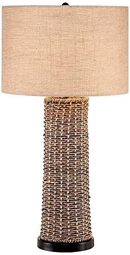 360 Lighting Traditional Coastal Tropical Style Table Lamp 28.5" Tall Woven Seagrass Burlap Fabric Drum Shade Decor For Living Room Bedroom Beach House Bedside Nightstand Home Office #TOP7
