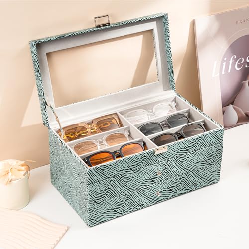 Image of ProCase 3-layer Sunglasses Storage Organizer, 18 Slots Leather Sunglass Box Multiple Pairs Eyeglass Cases Eye Glass Eyewear Display Holder for Men Women -Stripe