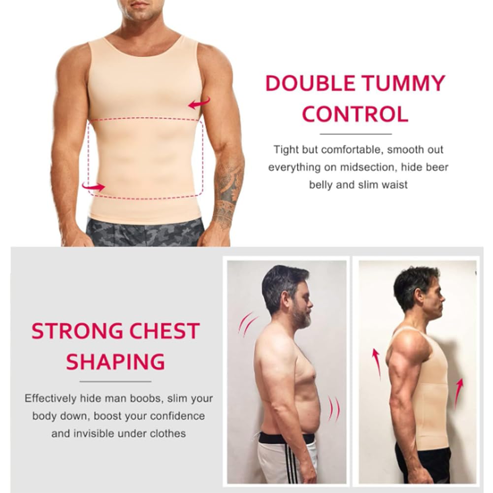Męska koszulka kompresyjna Shapewear wyszczuplająca kamizelka modelująca sylwetkę odchudzająca topy bez rękawów(Nude-4X-Large