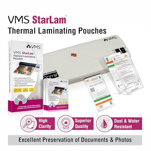 Image of VMS Starlam Thermal Lamination Pouch 70x100mm 125 Micron - Pack of 2 (200 Sheets) for Id Card