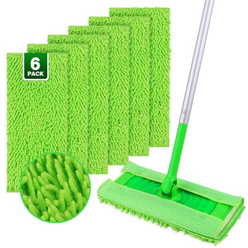 UNIMADE Reusable Microfiber Mop Pads Compatible with Swiffer Sweeper - 6 Replacement Pads + 1 Base Pad - Dry & Wet Sweeping Cloths Washable Mopping Refills Use for Most Floor Types