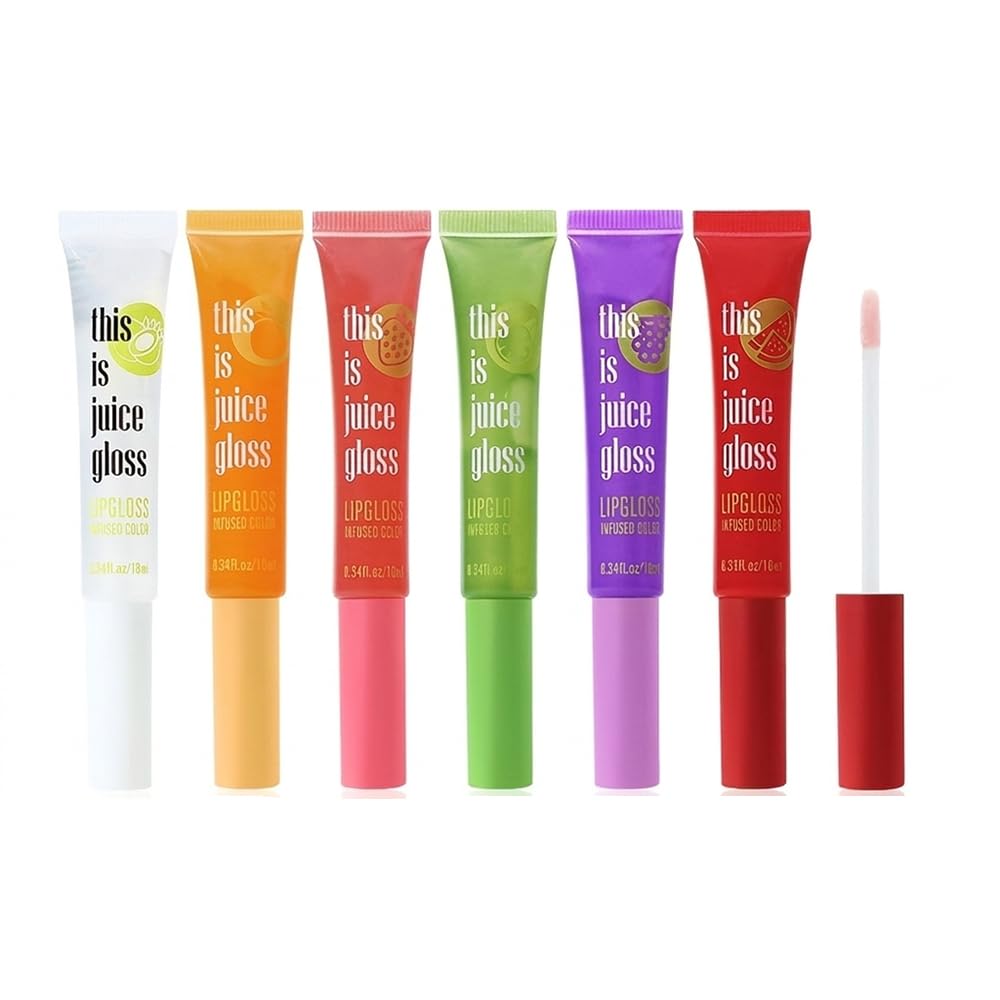 6 Colors Lip Oil Set, Moisturizing Non-Sticky Lip Gloss, Juice Flavored