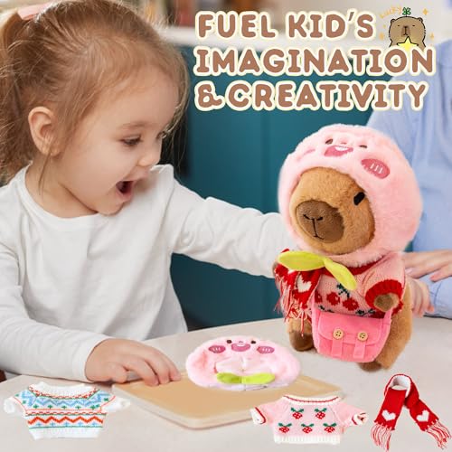 Image of Capybara Plush for Boys Girls Birthday Dress Up Cute Plushies,10 Pcs Set,9 Clothes and Accessories Kawaii Stuffed Animal Plushie Toy, Soft Peluche Doll for Kids 10.2 in