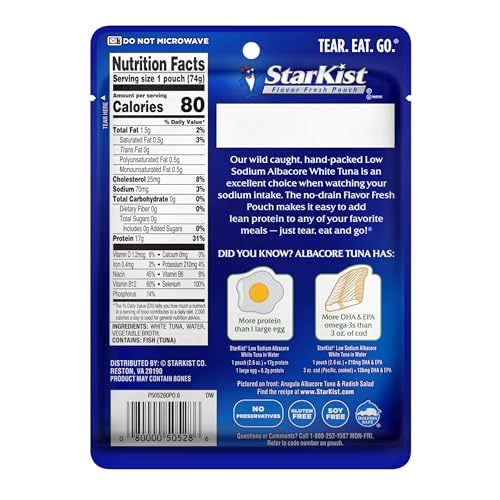 Image of StarKist Low Sodium Albacore White Tuna in Water, 2.6oz Pouch, 24-Pack