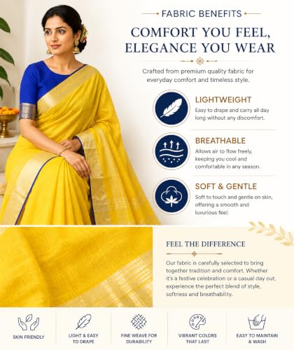 Image of HAIDER ALI AND SONS Grey Cotton Linen Saree for Women | Soft Linen Slub Blend Saree with Running Blouse Piece | Lightweight Handloom Style Saree | Office, Casual, Party & Festival Wear 