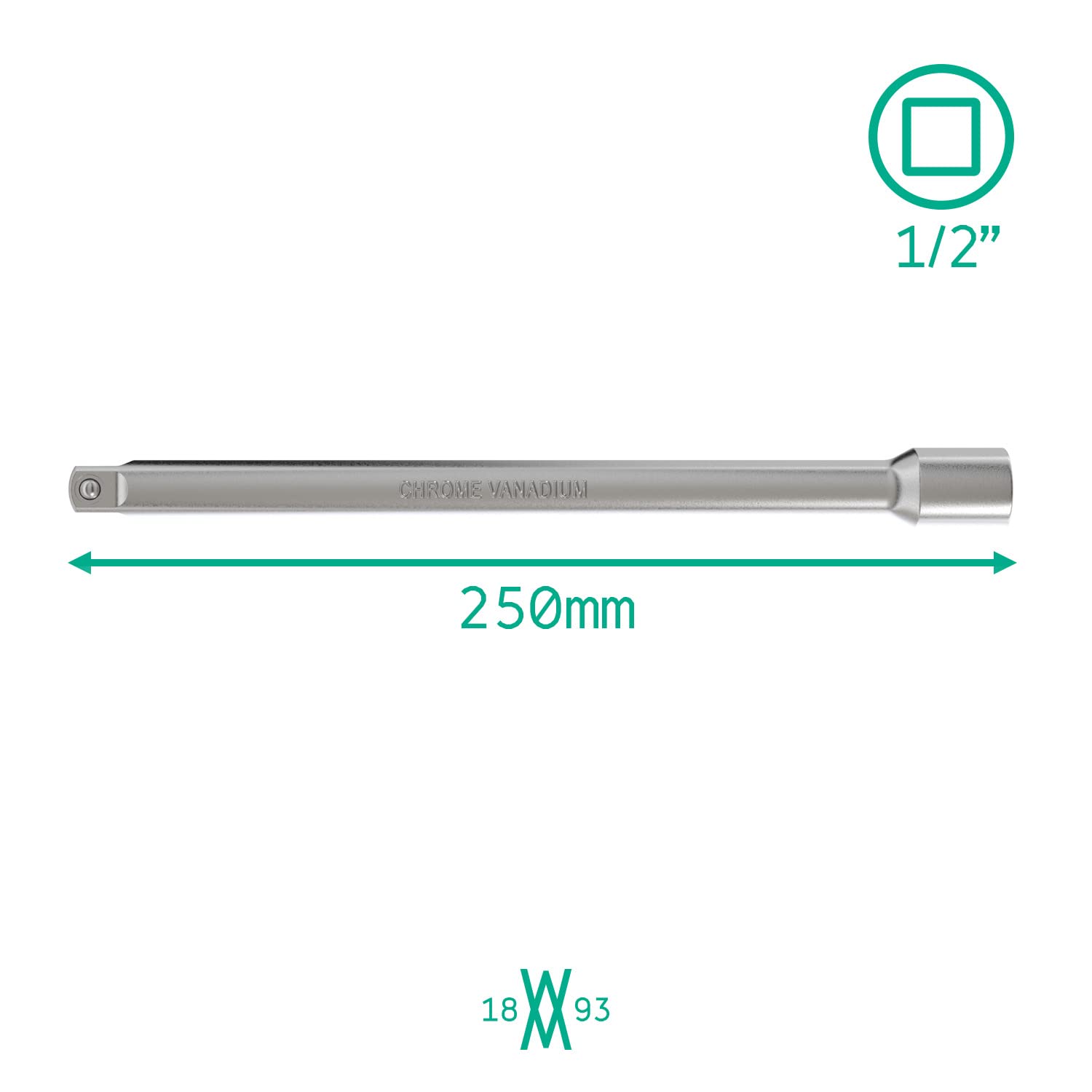 Prolunga da 1/2 pollici e lunghezza 250 mm per chiave a bussola WIESEMANN 1893 | attacco da 12,5 mm (1/2″) | lega acciaio CV cromato | 80867