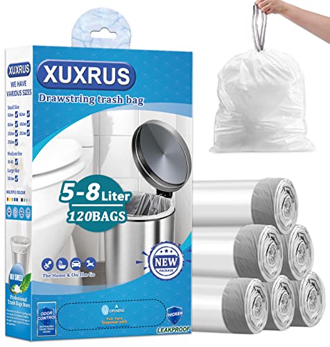 XUXRUS Lot de 120 sacs poubelle en plastique épais avec cordon de serrage, 5 L, blanc Cover
