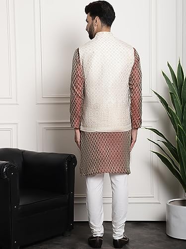Image of SOJANYA (Since 1958 Men's Jacquard Silk Kurta and Pyjama with Nehru Jacket