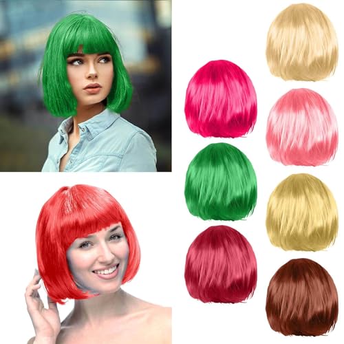 Bob Wigs, 11.8 Inch Heat-Resistant Resilient Fiber Hair Versatile Adjustable Intranet Short Wigs,Glueless Easy to Wear Easy to Maintain Wig Cap for Woman Bachelorette Party Halloween Rave - image 7