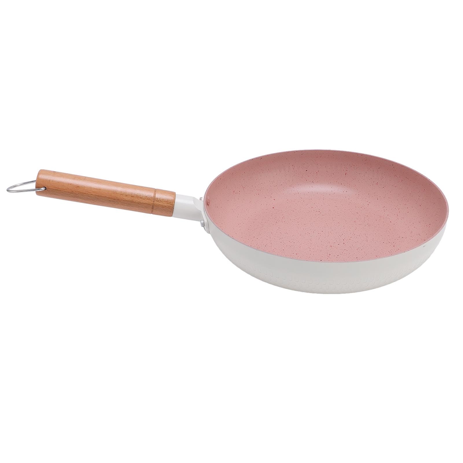 Poêle à frire antiadhésive blanche en alliage d'aluminium, pour tables de cuisson à Induction, poignée ergonomique en bois massif, légère et multifonctionnelle (26CM)