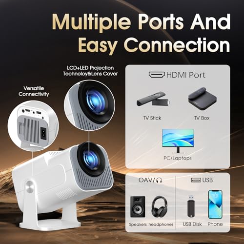 Miniatura 4 de [App Integrada] 2026 Upgraded Proyector Portátil 1920x1080P 4K Supote Videoproyector Dual Control WiFi 6 BT5.2 180° Rotation Compatible con HDMI/TV Stick/USB/Laptop, Blanco
