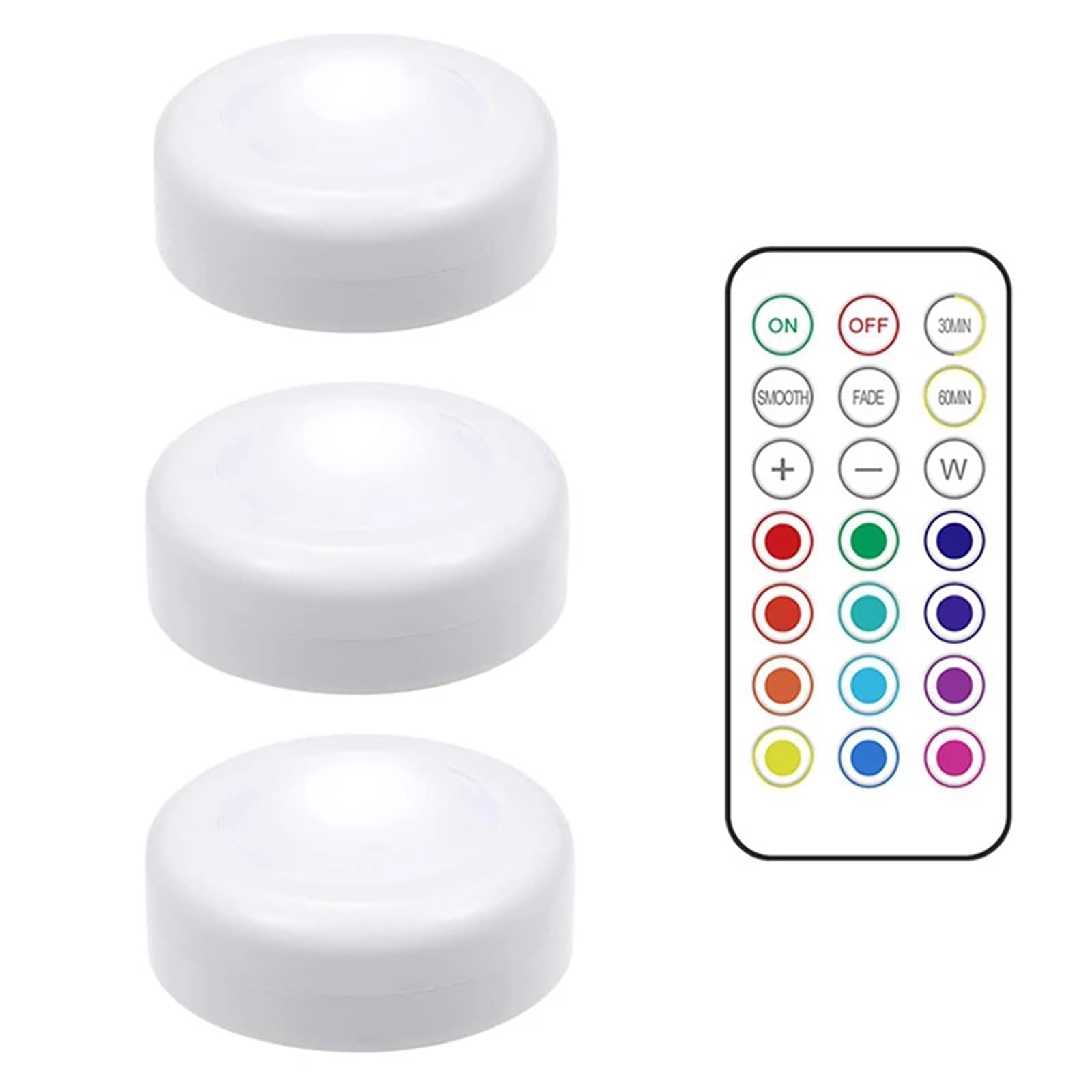 SagaSave Cabinet Lights, LED Night Lights, Battery Powered Puck Light, Dimmable Multicolor Party Atmosphere Light with Remote for Kitchen, Shelf, Wardrobe