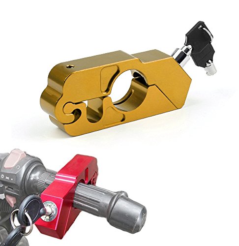 COM-SHOT 【 バイク用 シフトブレーキ 】 挟んでロック 簡単操作 グリップロック ブレーキロック アクセルロック 盗難防止 セキュリティ 強化 バイク用品 スペアキー付属 ハンドルロック (ゴールド) EK-STEERO-GD