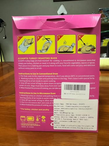 ECOOPTS Sacchetti da forno di grandi dimensioni per tacchino al forno, sacchetti per cottura arrosto, per pollo, carne, prosciutto, frutti di mare, verdure (43 x 55 cm) - 4