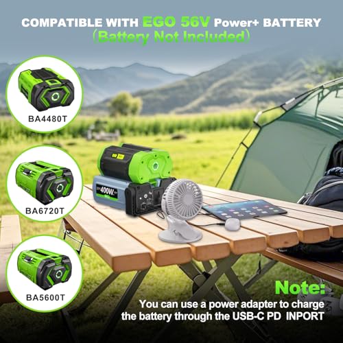 Image of 400W Inverter for EGO 56V Battery, Replacement for Power+ Nexus Escape PAD5000 PAD1500 PAD1800, Portable Generator Power Station with 120V AC Outlet & USB-A & USB-C & PD Port for Outdoor RV Camping