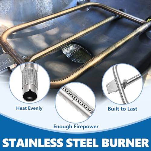 Image of SafBbcue 7584 25 inch Cast Iron Cooking Grates & 65032 23.75 inch Grill Burner for Wber Q300 320 3000 3200 57060001 586002 Grills, Baby Q Grill Grids & Grates and Grill Burner Tube Kit for Weber 7646 & 65032