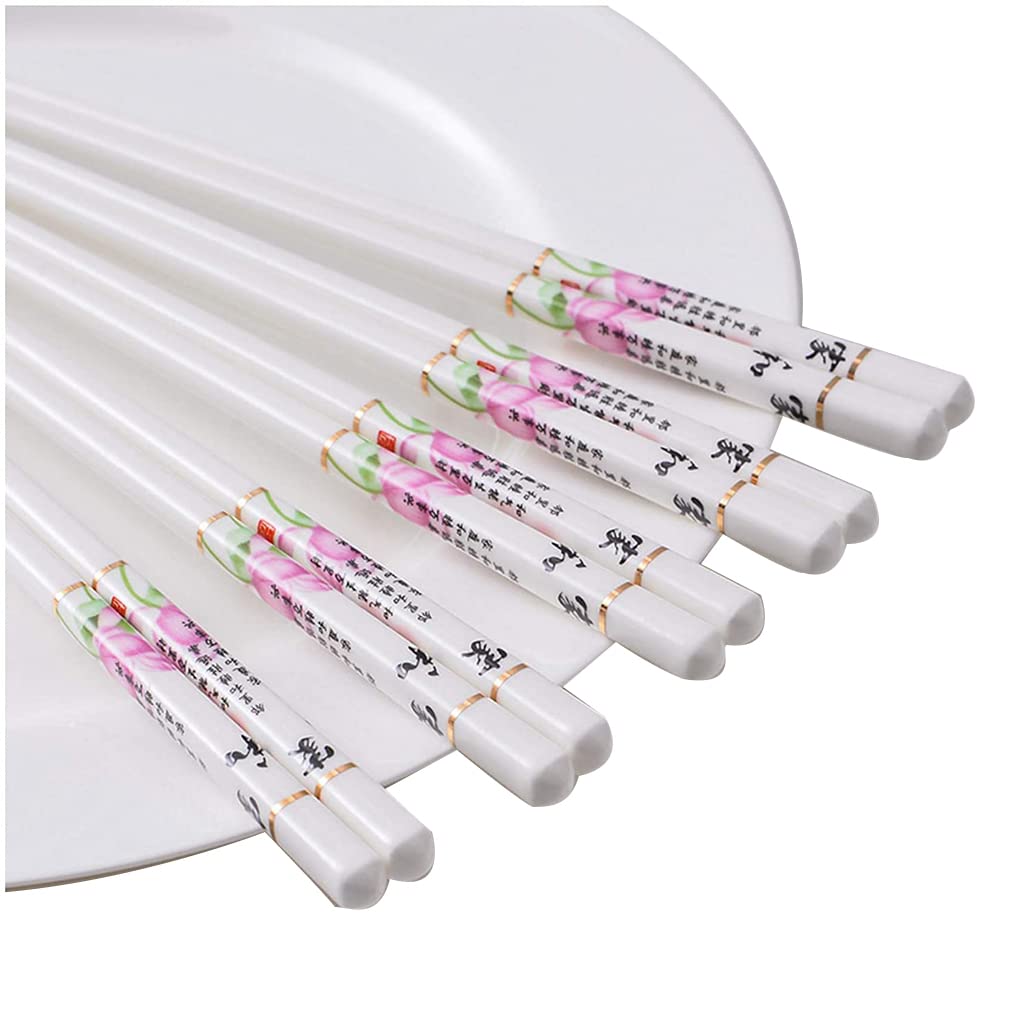 Coffret Cadeau de 10 Paires de Baguettes en Porcelaine, Baguettes japonaises réutilisables pour sushis, Baguettes Chinoises de Luxe Haut de Gamme en Porcelaine Tendre，R
