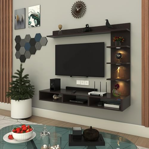 Image of Anikaa Tyron Engineered Wood Wall Mount TV Unit /TV Stand /Wall Set Top Box Stand /TV Cabinet /TV Entertainment Unit with LED Light (Wenge)(Ideal for Upto 42 inch)(D.I.Y)