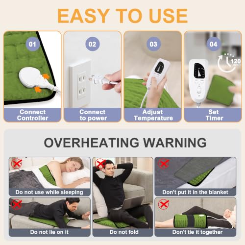 Image of Heating Pad,Electric Heating Pads,Heating Pad for Back,Green,24x12 Inch | Heating Pads for Shoulder,Neck,Abdomen,Knee,Arms,Legs,Heat Pad for Birthday Father Mother Gift Women Men,6 Heat Settings