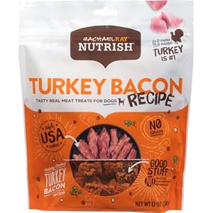 Rachael Ray Nutrish Turkey Bites Actual Meat Grain Free Canine Treats, Turkey Recipe with Hickory Smoked Bacon Taste, 12 Ounces (Packaging Could Differ)