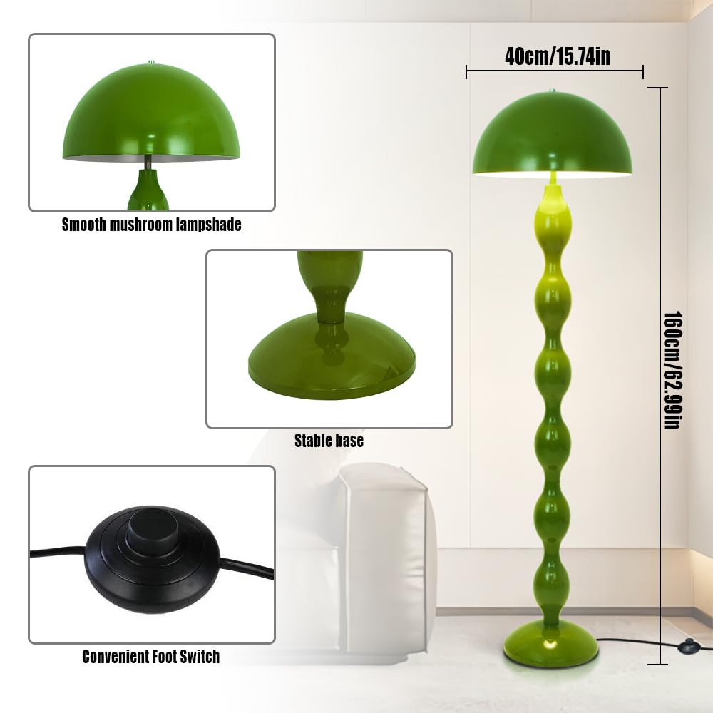 Grüne Stehlampe Wohnzimmer,Pilz Lampe Stehlampe,Vintage Bodenlampe,Retro Nordisch Stehleuchte Für Schlafzimmer Esszimmer Büro,Pilzlampe Mit Fußschalter,E27-Glühbirne Erforderlich (nicht enthalten)
