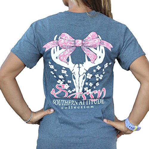 Southern Attitude Dogwood Sassy Heather Gray Bow Deer Skull Short Sleeve Shirt (Large) Southern Attitude Dogwood Sassy Heather Gray Bow Deer Skull Short Sleeve Shirt (Large)