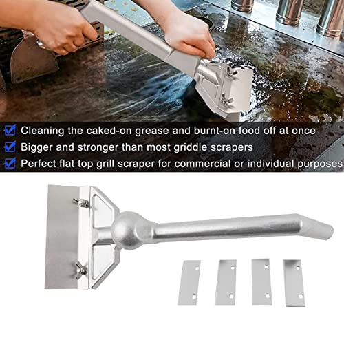 Yilikiss Grill Griddle Scraper, Heavy Duty Aluminum Commercial Griddle Scraper With 4 Replacement Blades, Flat Top Barbecue Grill Cleaning Tool For Outdoor Grill #TOP6