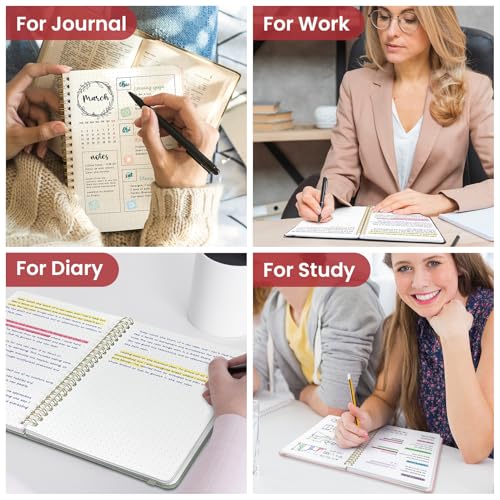 Image of Taja Dotted Spiral Journal Notebook for Women & Men, 140 Pages, Dotted Notebook for Journaling & Note Taking, Journals for Writing, A5(5.7 inch x 7.9 inch) - Black