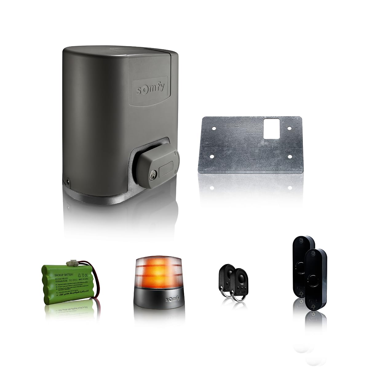 Motorisation professionnelle Elixo Smart io - Pack confort pour portail coulissant - Livrée avec 2 télécommandes, feu orange, photocellules et batterie de secours