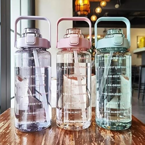 Image of 2 Litre Transparent Water Bottle with Motivational quote,Straw&Handle-Leakproof,Non-Toxic,BPA-Free for Office,School,Gym (PINK 3)