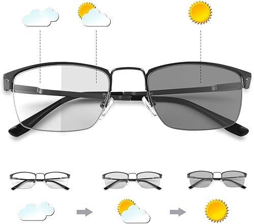 YIMI Gafas de lectura multifocales fotocrómicas progresivas para computadora con bisagra de resorte Gafas de sol antirreflejo Lector UV de transición