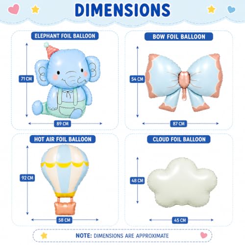 Image of Rozi Decoration Elephant Foil Balloons 4 Pcs Set for Birthday Decoration, Blue Elephant, Bow, Hot Air Balloon and Cloud Foil Balloons for Kids Party