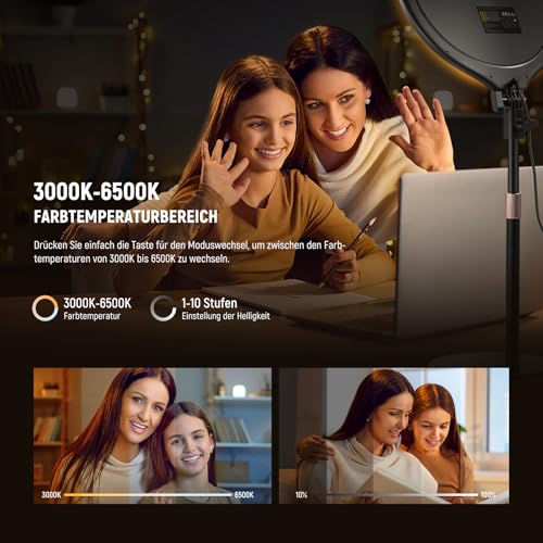 NEEWER Basics 10,5" Tischringlicht mit Ständer Handyhalterung Timer, Vollbild 15W dimmbar LED Selfie Panel Beleuchtung für iPhone Aufnahmen… – Ansicht 3