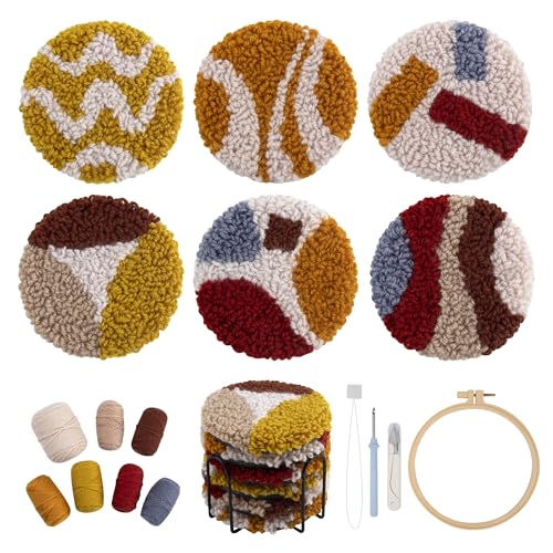 Temlum 6pcs Punch Needle Coasters Kit for Adults and Beginners(Lines)