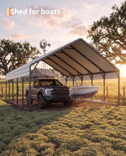 Image of GarveeLife 20'x25'x13' Metal Carport for 2 Cars, White | Heavy Duty Car Ports with Reinforced Frame / Tall Metal Car Ports for Bass Boats, Full-Sized Pickup Trucks, and Tractors